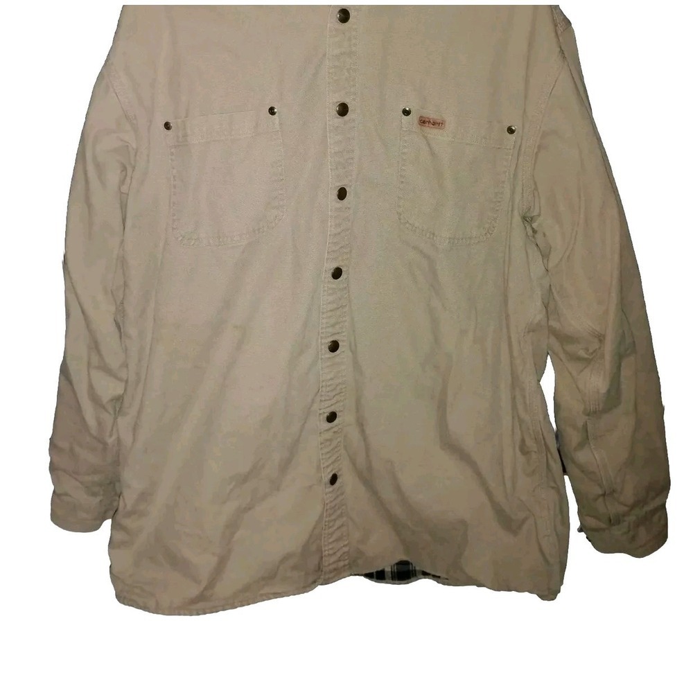 Carhartt Men XLT Chore Jacket Canvas Flannel lined Snapup Beige Tan S296 Shacket